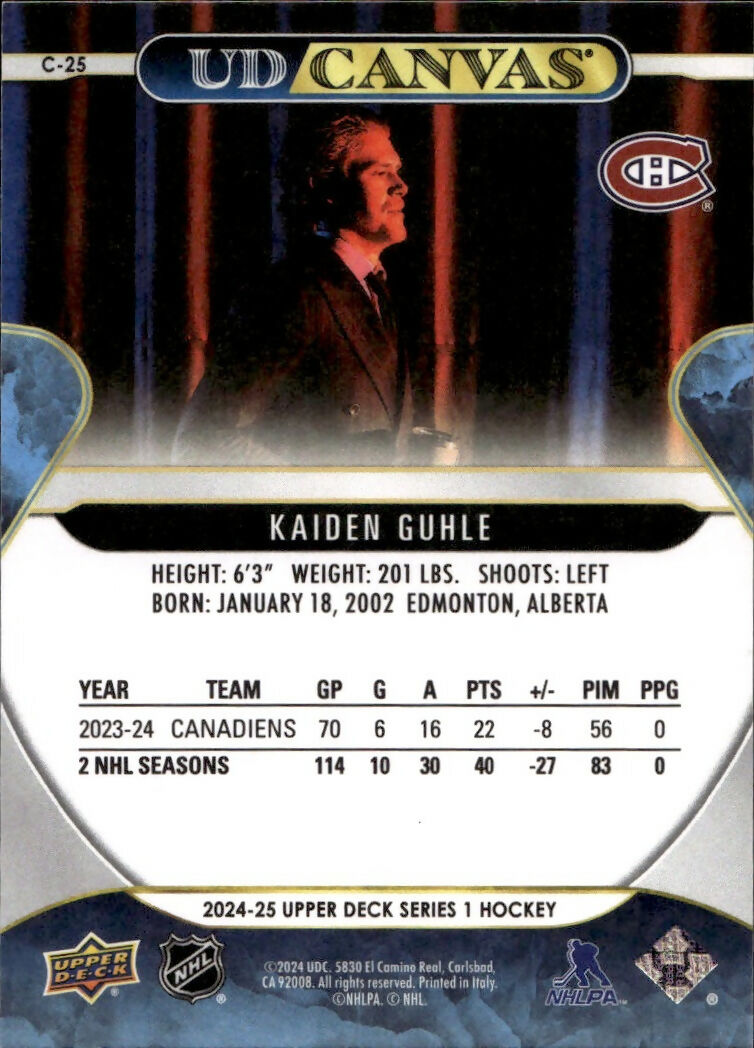 2024-25 Upper Deck Series 1 Hockey - UD Canvas #C-25 Kaiden Guhle - Montreal Canadiens - B