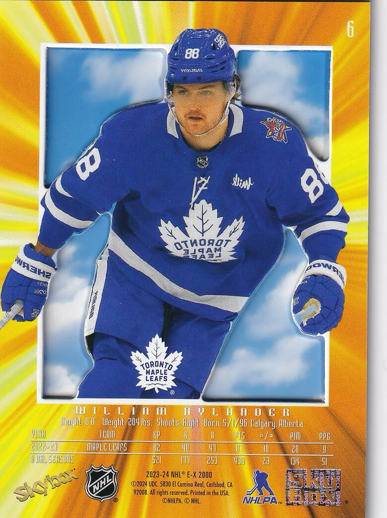 2023-24 Upper Deck SkyBox E-X 2000 - Base - Credentials #6 William Nylander - Toronto Maple Leafs - B