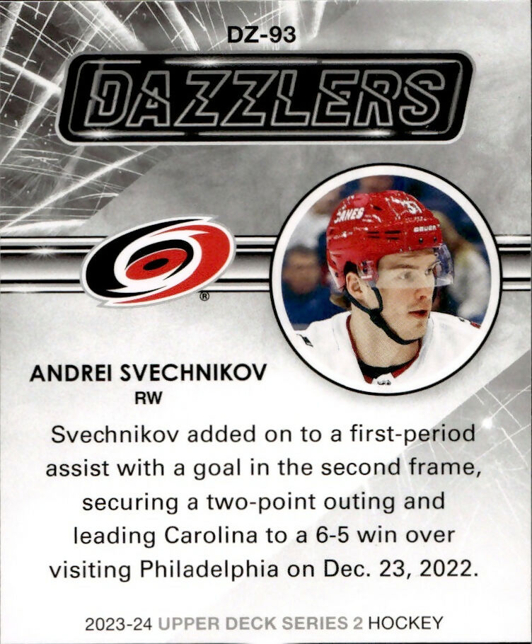 2023-24 Upper Deck Series 2 Hockey - Dazzlers - Orange #DZ-93 Andrei Svechnikov - Carolina Hurricanes - B