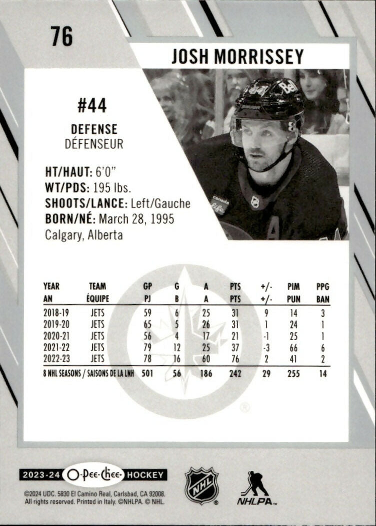 2023-24 Upper Deck O-Pee-Chee Hockey - Base #76 Josh Morrissey - Winnipeg Jets