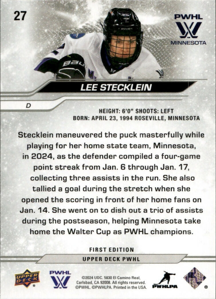 2024-25 Upper Deck PWHL Hockey - Base #27 Lee Stecklein - Minnesota Frost - B