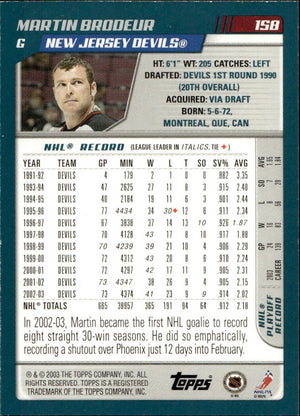 2003-04 O-Pee-Chee - Base - Blue :500 #158 Martin Brodeur - New Jersey Devils - B