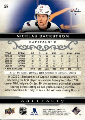2021-22 Upper Deck Artifacts Hockey - Base #59 Nicklas Backstrom - Washington Capitals - B