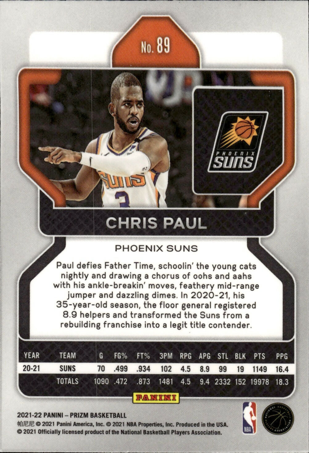 2021-22 Panini Prizm Basketball - Base # 89 Chris Paul - Phoenix Suns