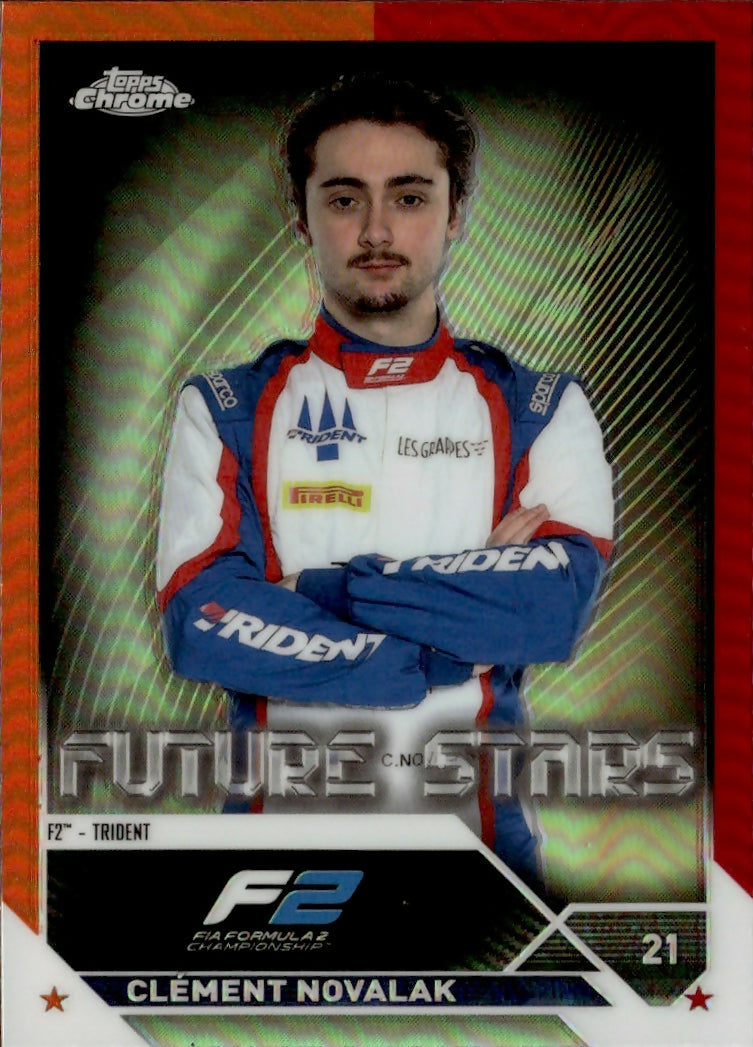 2023 Topps Chrome Formula 1 Base #87 - F2 Drivers - Refractor - Orange Red Clement Novalak - F2 Trident - A
