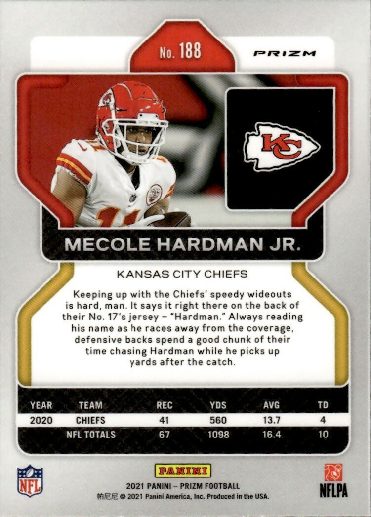 2021 Panini Prizm Football Base - Red White And Blue Prizm #188 Mecole Hardman Jr. Kansas City Chiefs - B