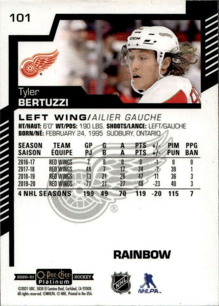 2020-21 Upper Deck O-Pee-Chee Platinum - Base - Rainbow #101 Tyler Bertuzzi - Detroit Red Wings - B