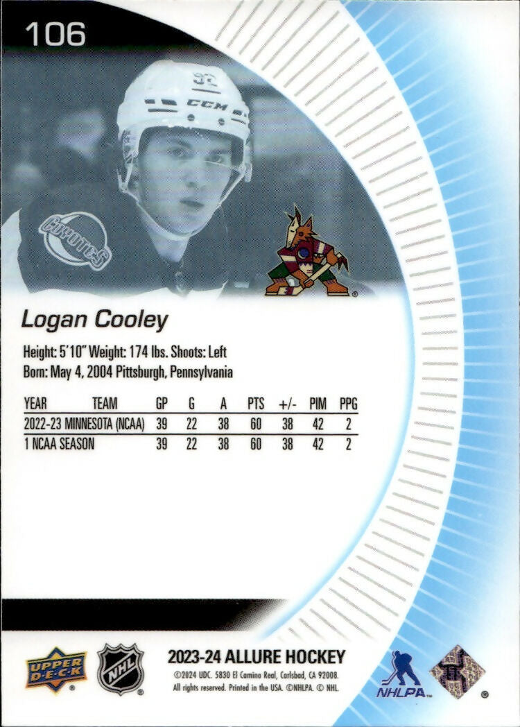2023-24 Upper Deck Allure Hockey - Base #106 Logan Cooley - Arizona Coyotes - B