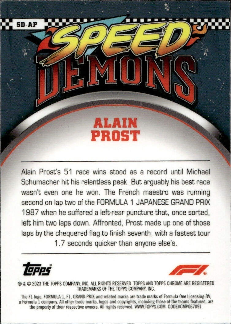 2023 Topps Chrome Formula 1 Speed Demons #SD-AP Alain Prost - B