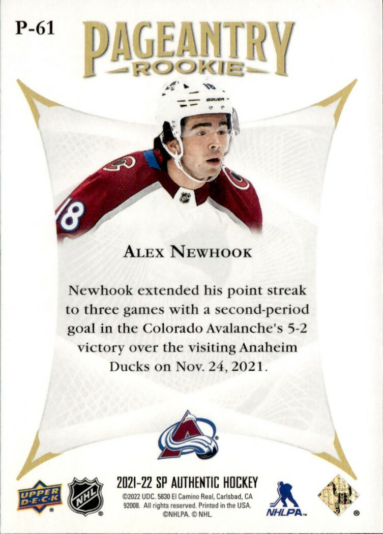 2021-22 Upper Deck SP Authentic Hockey - Pageantry #P-61 Alex Newhook - Colorado Avalanche - B