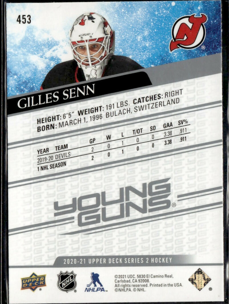 2020-21 Upper Deck #453 Gilles Senn New Jersey Devils Rookie