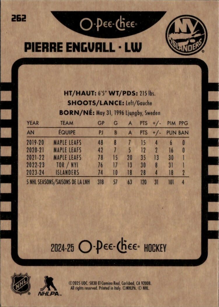 2024-25 Upper Deck O-Pee-Chee - Base - Retro #262 Pierre Engvall - New York Islanders - B