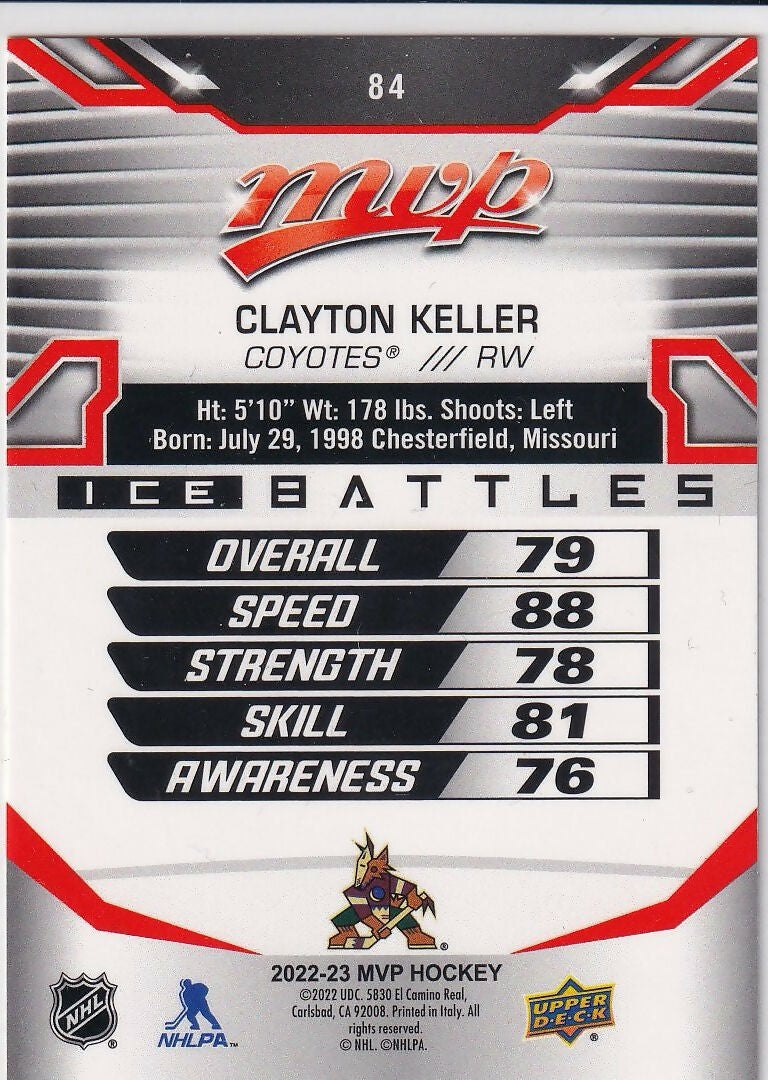 2022-23 Upper Deck MVP Ice Battles #84 Clayton Keller Arizona Coyotes