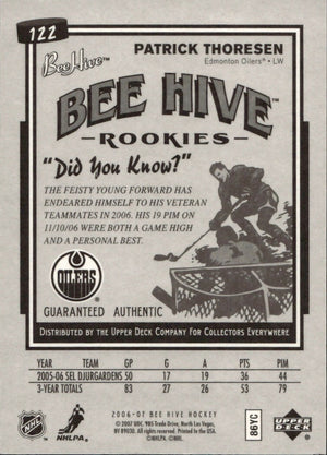2006-07 Upper Deck - Bee Hive Hockey - Base - Rookies #122 Patrick Thoreson - Edmonton Oilers - B