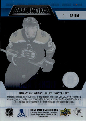 2019-20 Upper Deck Credentials Hockey - Ticket Access :199 #TA-BM Brad Marchand - Boston Bruins - B