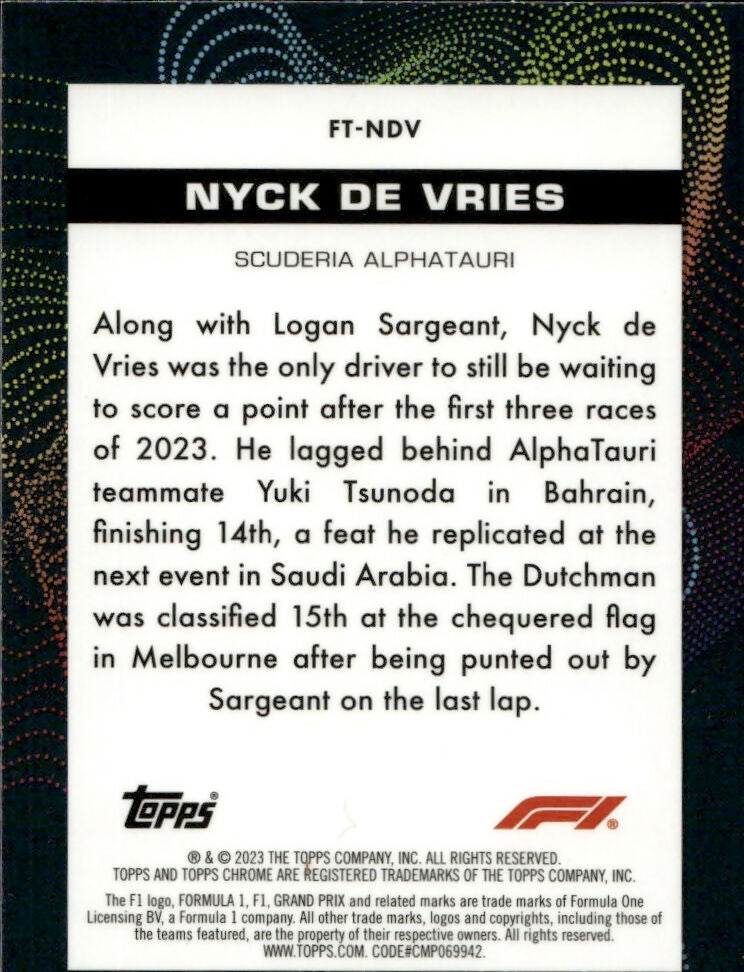 2023 Topps Chrome Formula 1 Futuro #FT-NDV Nyck De Vries - Scuderia Alphatauri - B