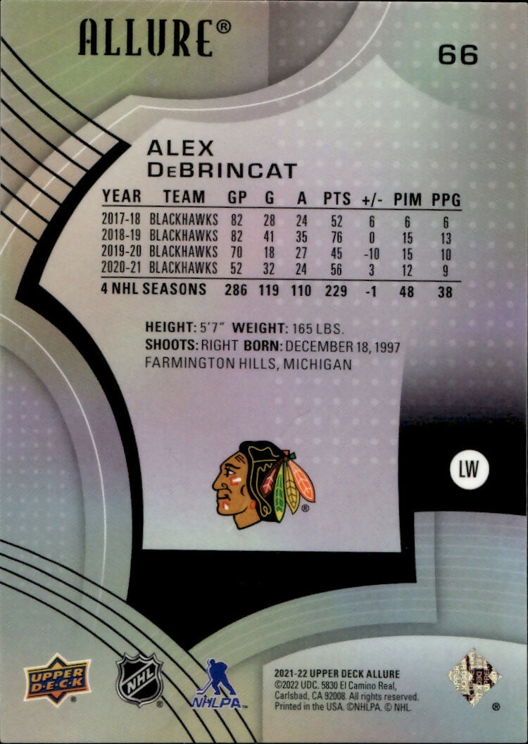 2021-22 Upper Deck Allure Hockey - Base #66 Alex DeBrincat - Chicago Blackhawks - B