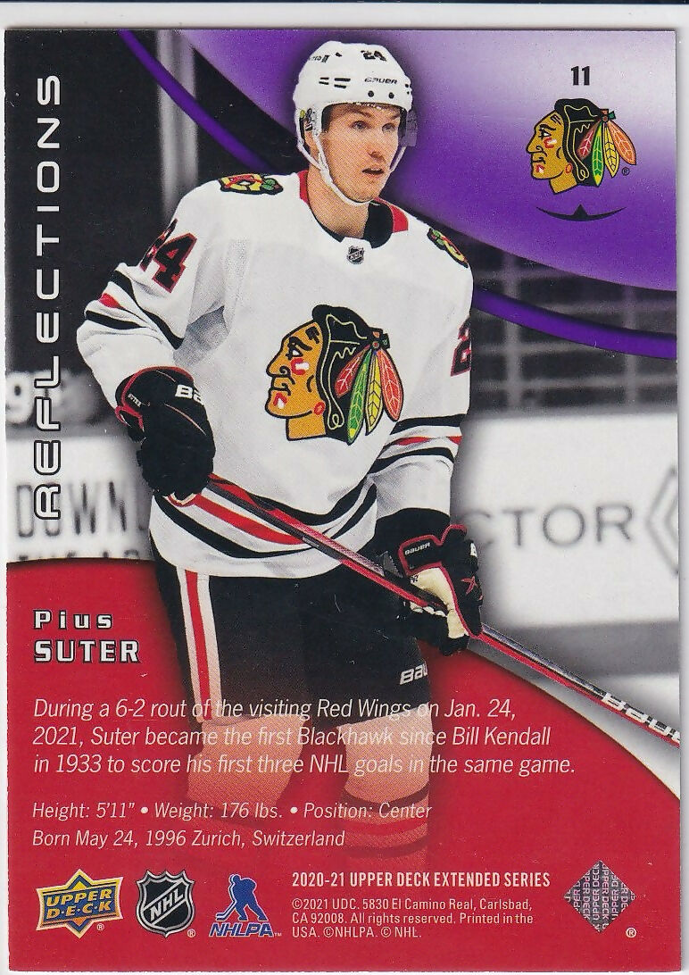 2020-21 Upper Deck Triple Dimensions Reflections Amethyst #11 Pius Suter Chicago Blackhawks