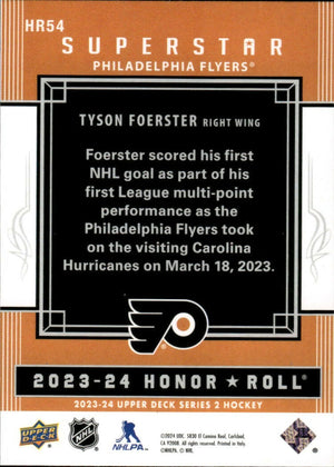 2023-24 Upper Deck Series 2 Hockey - Honor Roll - Superstars #HR54 Tyson Foerster - Philadelphia Flyers