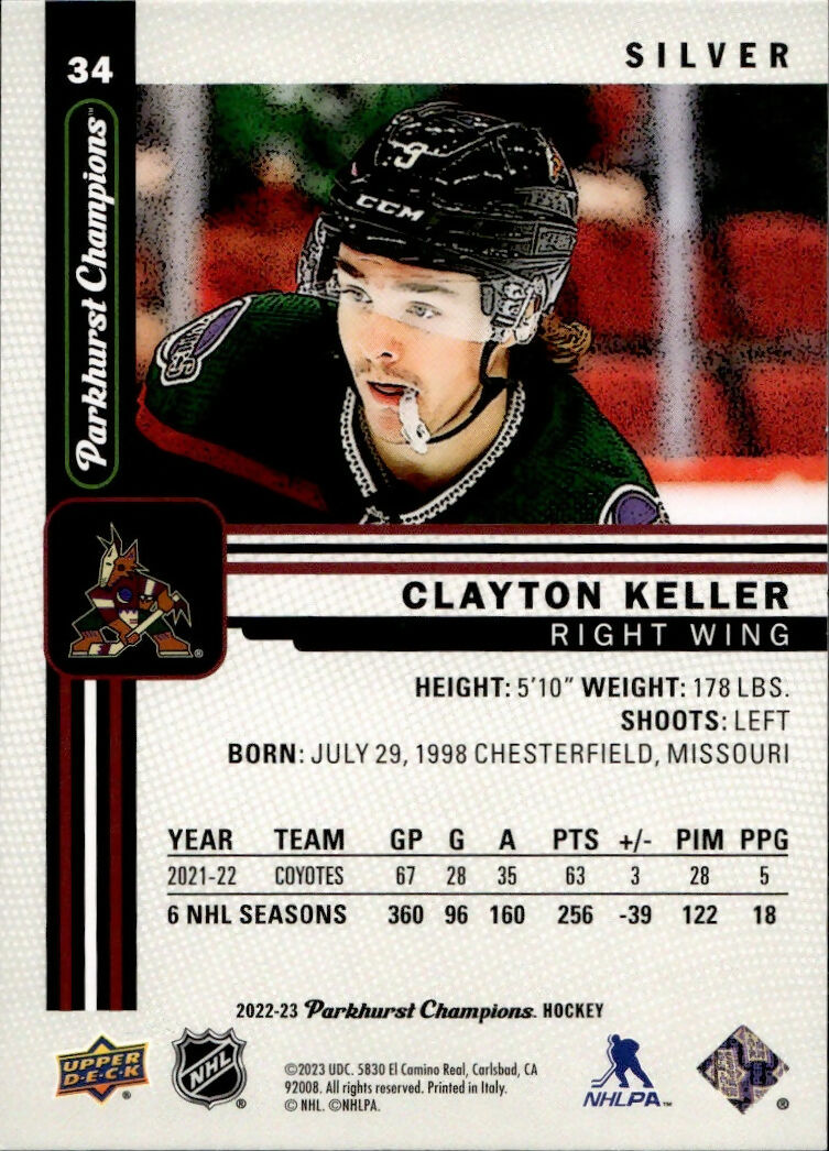 2022-23 Upper Deck Parkhurst Champions - Base - Silver #34 Clayton Keller - Arizona Coyotes - B
