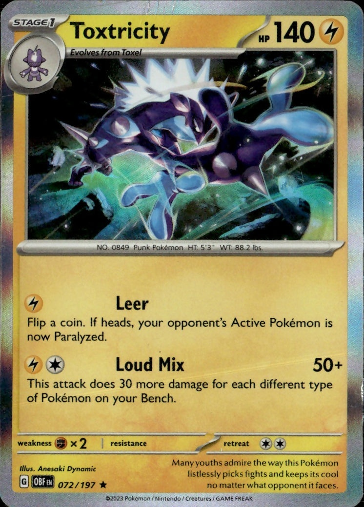 SV03 Obsidian Flames Holo Pokemon #072/197 Toxtricity