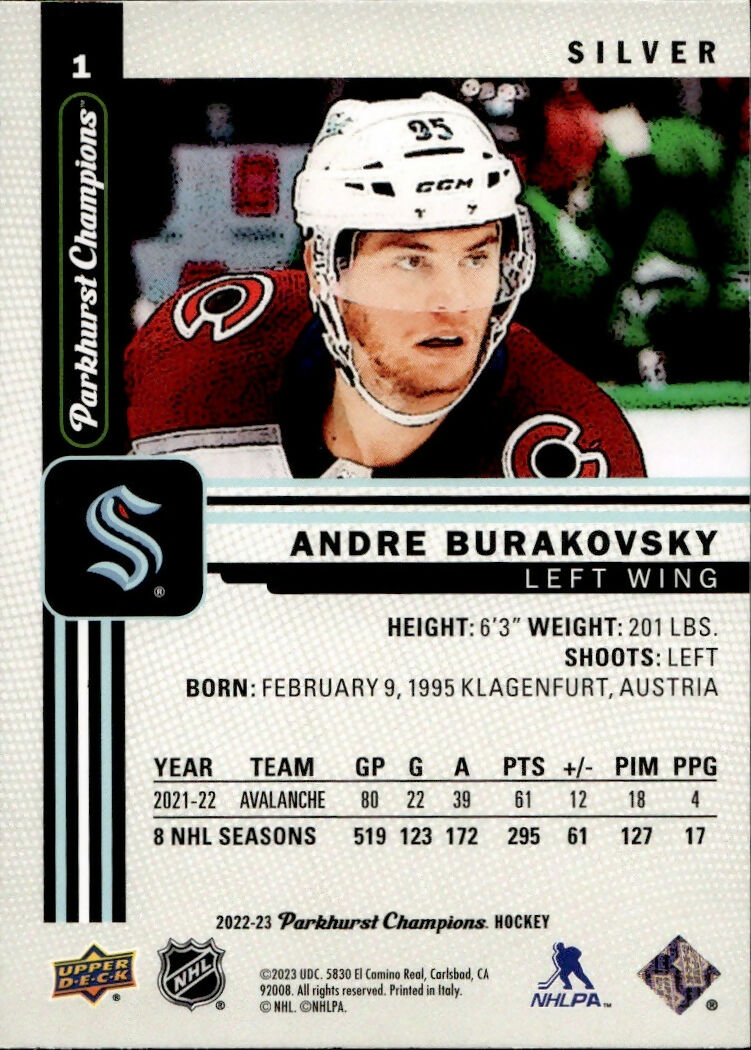 2022-23 Upper Deck Parkhurst Champions - Base - Silver #1 Andre Burakovsky - Seattle Kraken - B