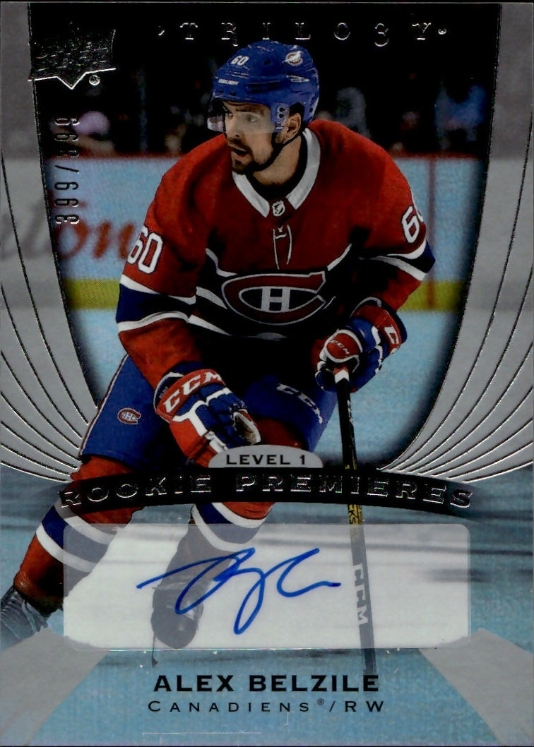 2020-21 Upper Deck Trilogy Hockey - Base - Rookie Premiers Level 1 - Auto :399 #61 Alex Belzile - Montreal Canadiens - A