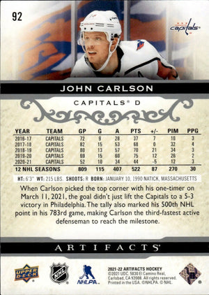 2021-22 Upper Deck Artifcats Hockey - Base #92 John Carlson - Washington Capitals