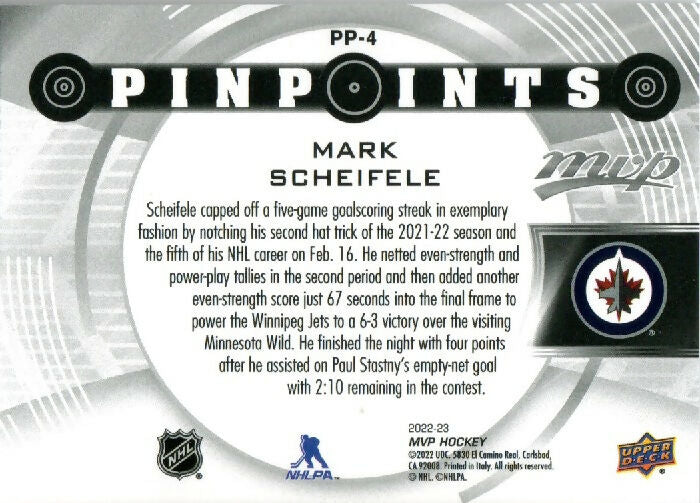 2022-23 Upper Deck MVP Hockey - Pinpoints #PP-4 Mark Scheifele - Winnipeg Jets