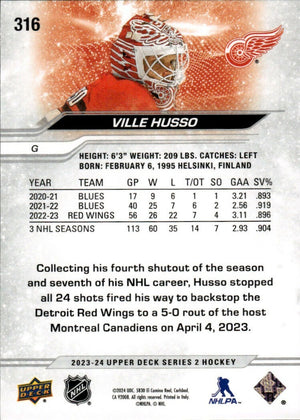 2023-24 Upper Deck Series 2 Hockey - Base #316 Ville Husso - Detroit Red Wings