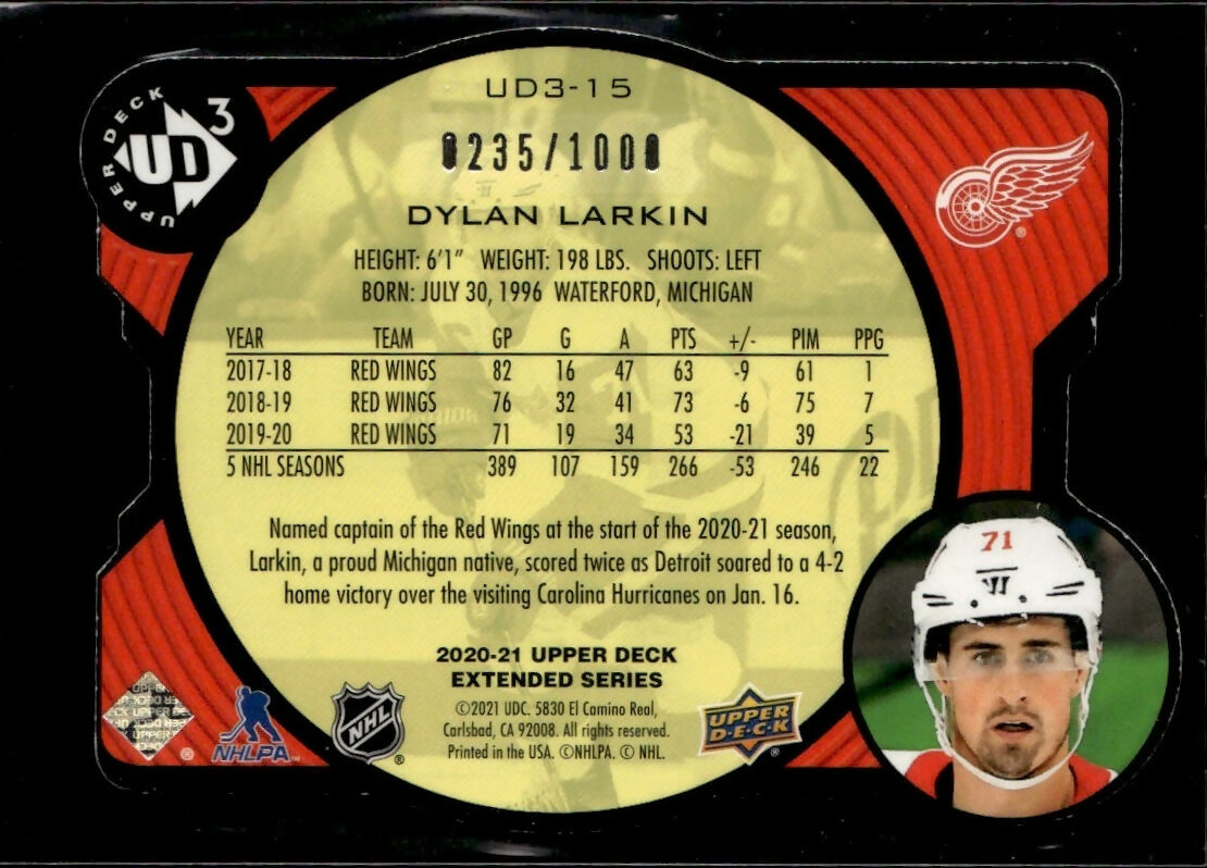 2020-21 Upper Deck UD3 #UD3-15 Dylan Larkin Detroit Red Wings
