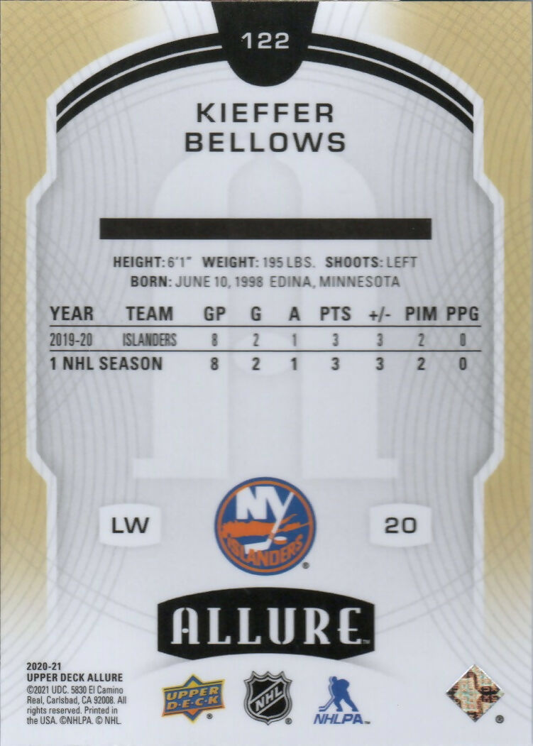 2020-21 Upper Deck Allure Hockey - Base #122 Kieffer Bellows - New York Islanders - B