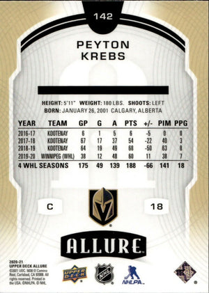 2020-21 Upper Deck Allure Hockey - Base Rookie SP #142 Peyton Krebs - Vegas Golden Knights - B