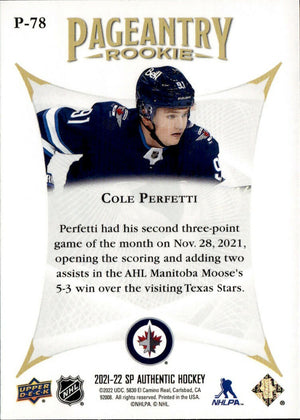 2021-22 Upper Deck SP Authentic Hockey - Pageantry #P-78 Cole Perfetti - Winnipeg Jets - B