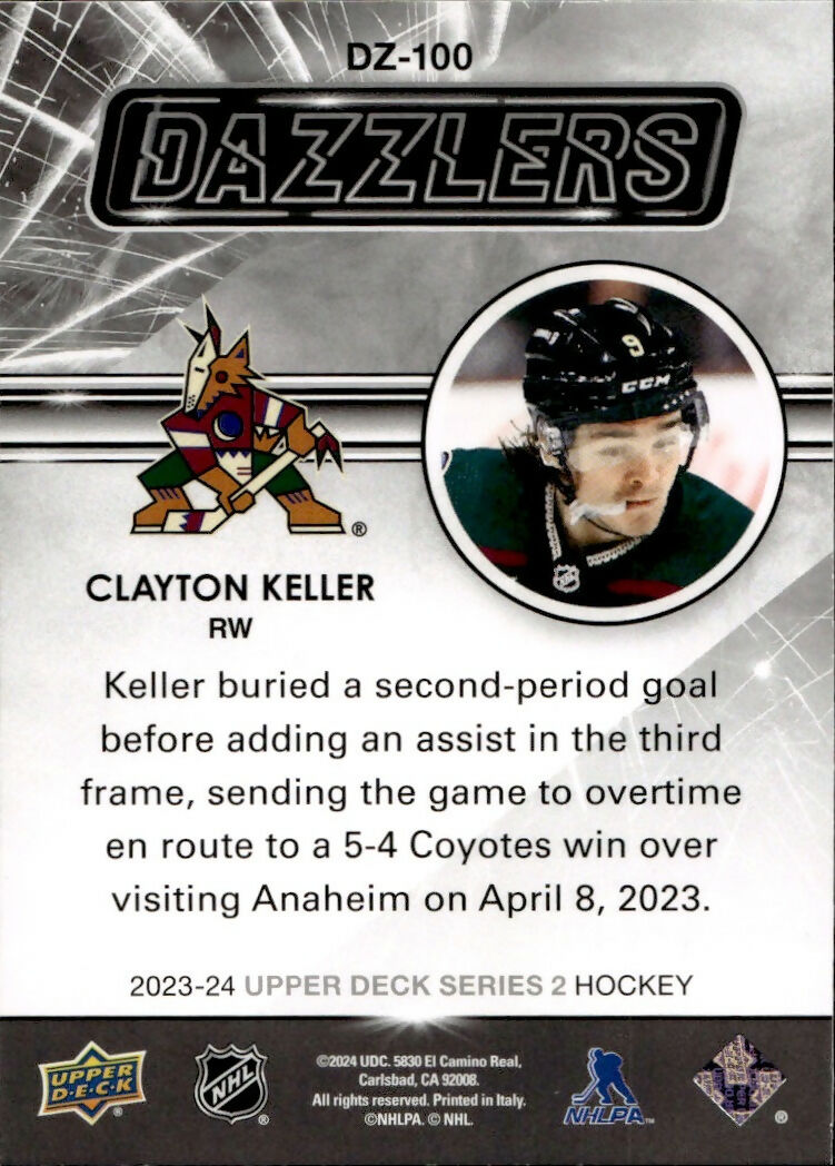 2023-24 Upper Deck Series 2 Hockey - Dazzlers - Orange #DZ-100 Clayton Keller - Arizona Coyotes - B