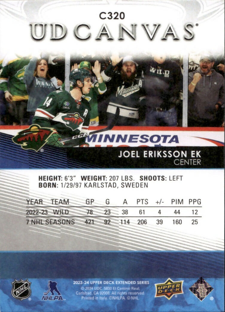 2023-24 Upper Deck Extended Series Hockey - UD Canvas - #C320 Joel Eriksson EK - Minnesota Wild - B
