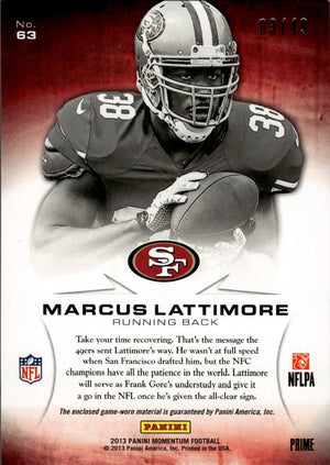 2013 Panini Momentum Football - Rookie Initiation - Materials Prime /49 #63 Marcus Lattimore - San Francisco 49ers