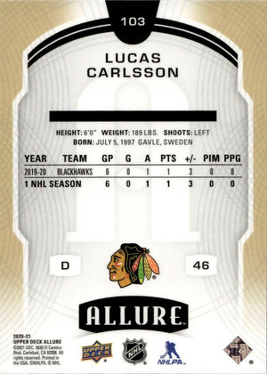 2020-21 Upper Deck Allure Hockey - Base Rookie SP #103 Lucas Carlsson - Chicago Blackhawks - B