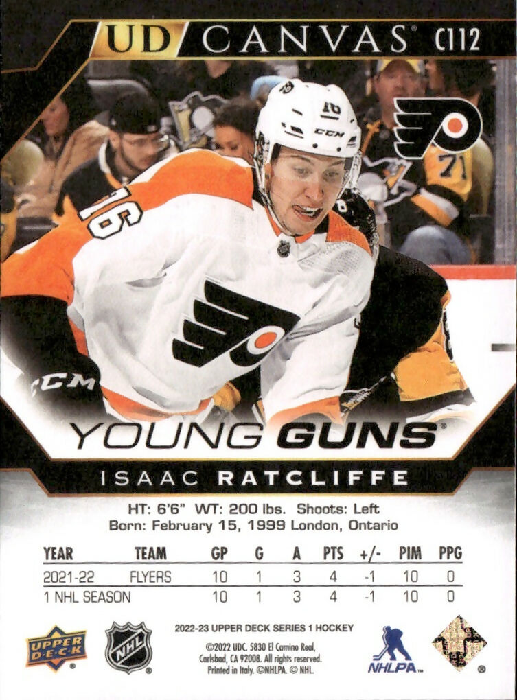 2022-23 Upper Deck Series 1 Hockey - UD Canvas #C112 Isaac Ratcliffe - Philadelphia Flyers - B