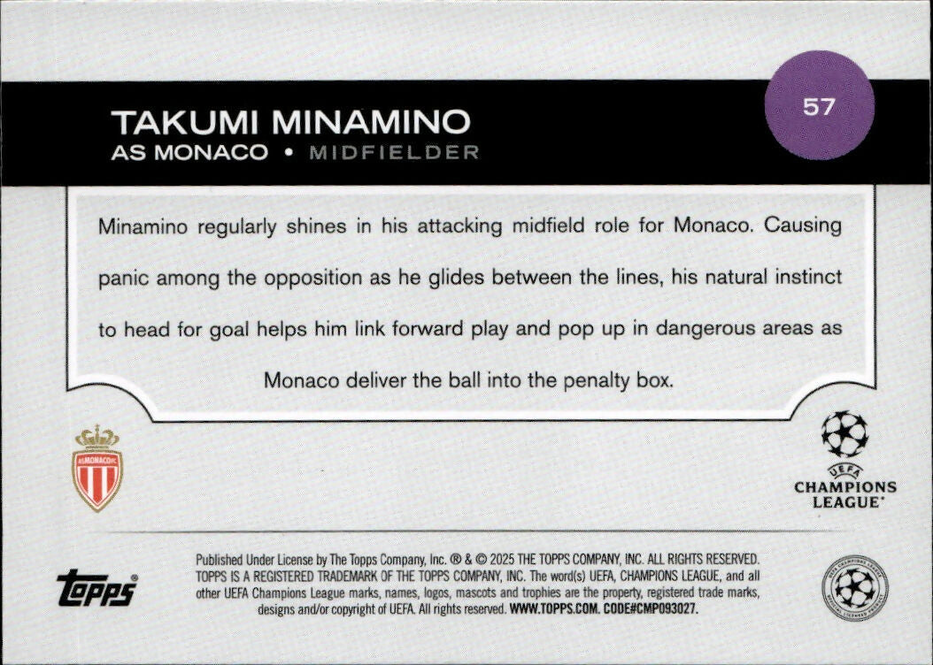 2024-25 Topps UEFA Club Competitions - Base #57 Takumi Minamino - AS Monaco - B