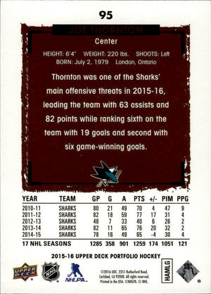 2015-16 Upper Deck Portfolio Hockey - Base #95 Joe Thornton - San Jose Sharks