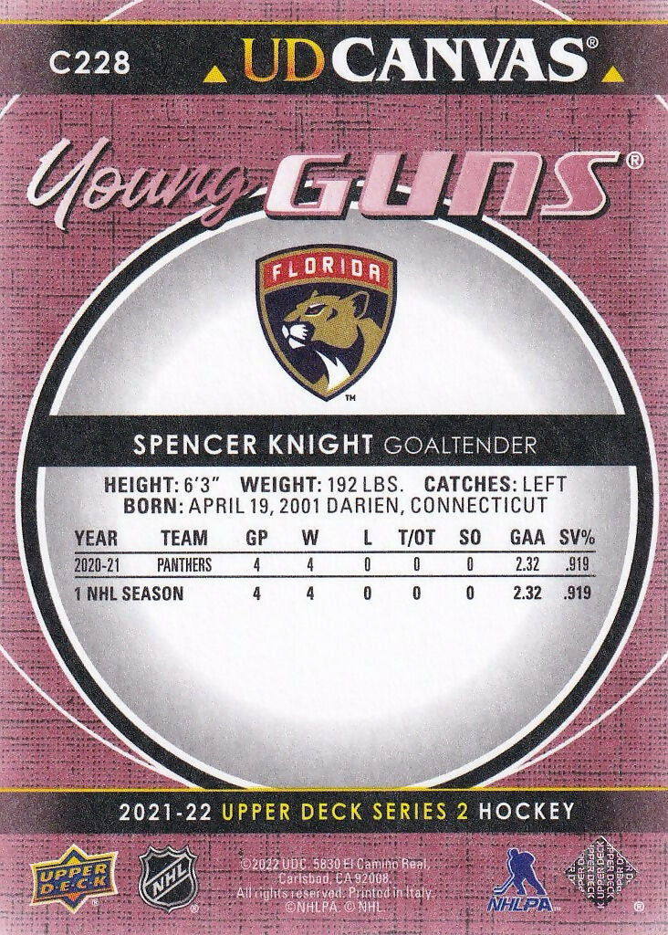 2021-22 Upper Deck UD Canvas #C228 Spencer Knight Florida Panthers