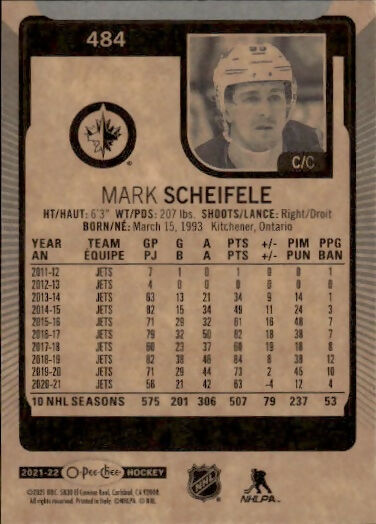 2021-22 Upper Deck O-Pee-Chee Hockey - Base #484 Mark Scheifele - Winnipeg Jets