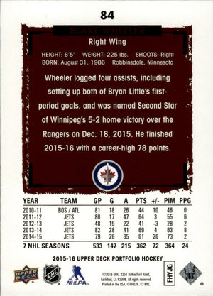 2015-16 Upper Deck Portfolio Hockey - Base #84 Blake Wheeler - Winnipeg Jets