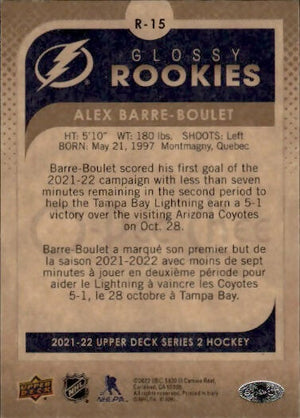 2021-22 Upper Deck O-Pee-Chee Hockey - Glossy Rookies - Bronze #R-15 Alex Barre-Boulet - Tampa Bay Lightning