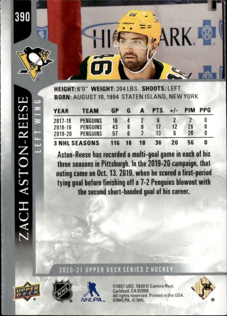 2020-21 Upper Deck Series 2 Hockey - Base #390 Zach Aston-Reece - Pittsburgh Penguins - B
