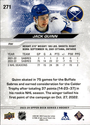 2023-24 Upper Deck Series 2 Hockey - Base #271 Jack Quinn - Buffalo Sabres - B