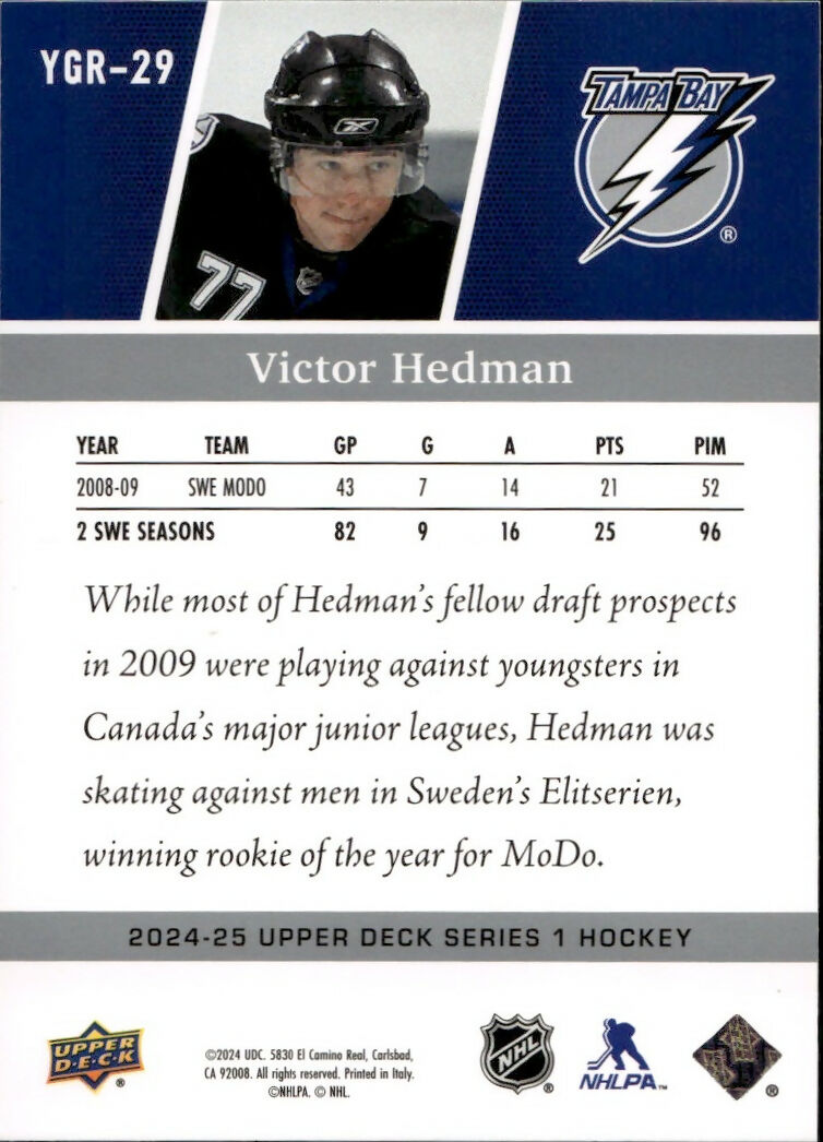 2024-25 Upper Deck Series 1 Hockey - Young Guns Renewed #YGR-29 Victor Hedman - Tampa Bay Lightning - B