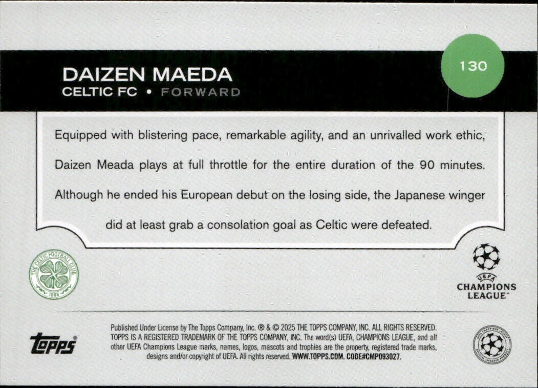 2024-25 Topps UEFA Club Competitions - Base #130 Daizen Maeda - Celtic FC - B