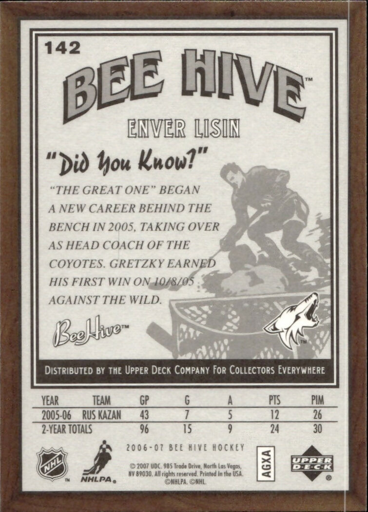 2006-07 Upper Deck - Bee Hive Hockey - Base #142 Enver Lisin - Phoenix Coyotes - B